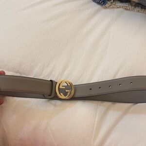 Gucci Taupe Leather Belt with Gold Emblem